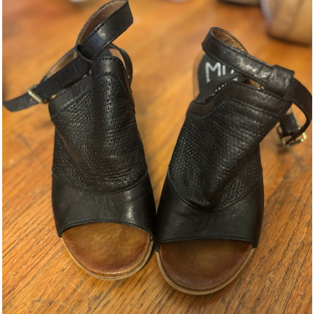 Miz Mooz Black Leather Heeled Sandals Size 38
